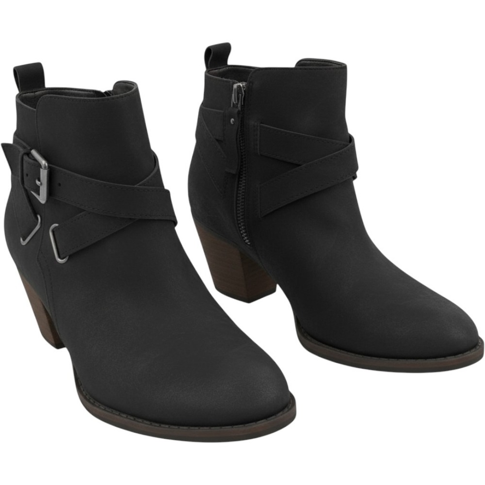 Sam Edelman Black Leather Buckle Strap Moto Ankle Boots Block Heel Booties